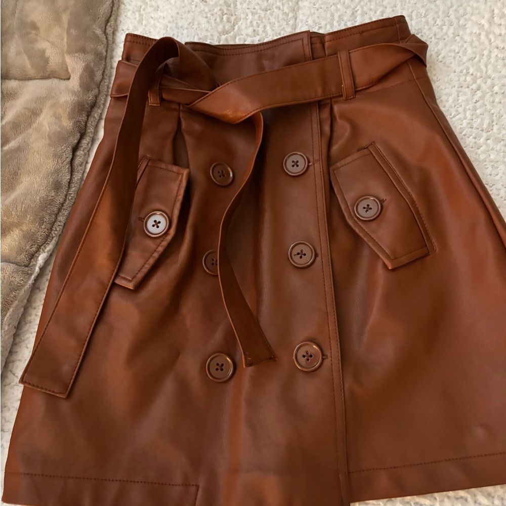 Faux Leather Forever 21 Brown Buttoned Skirt
